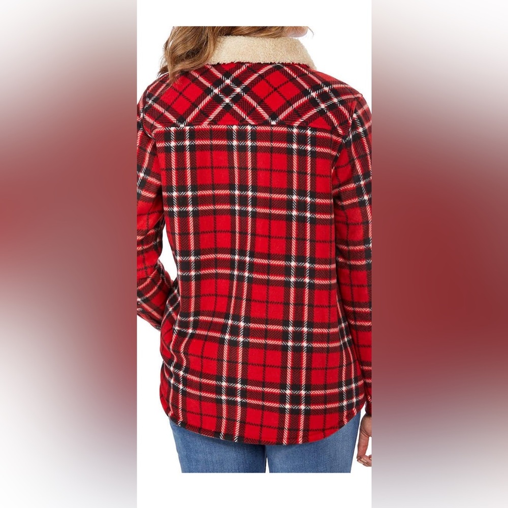 Soho Threads Red Sherpa Lined Flannel Shacket Xxl - image 3